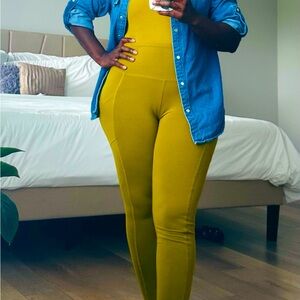 Cotton Wide Waistband Side Pocket Leggings - Olive Mustard